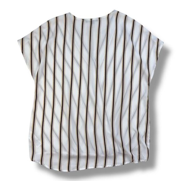 Adrianna Papell Cream Striped V-Neck Wrap Blouse Sz M - Picture 6 of 11